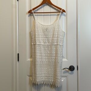 DIVIDED L Women's White Lace Slip Mini Dress with Scalloped Hem